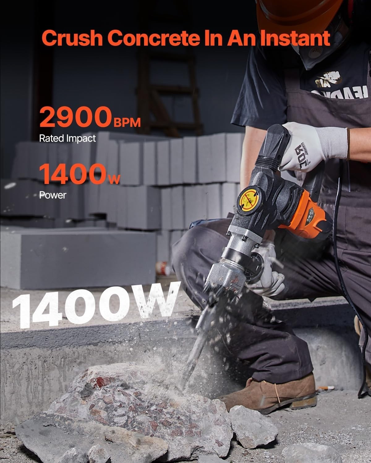 Demolition Jack Hammer 1400W Electric Heavy Duty Concrete Breaker 2900 BPM Tools