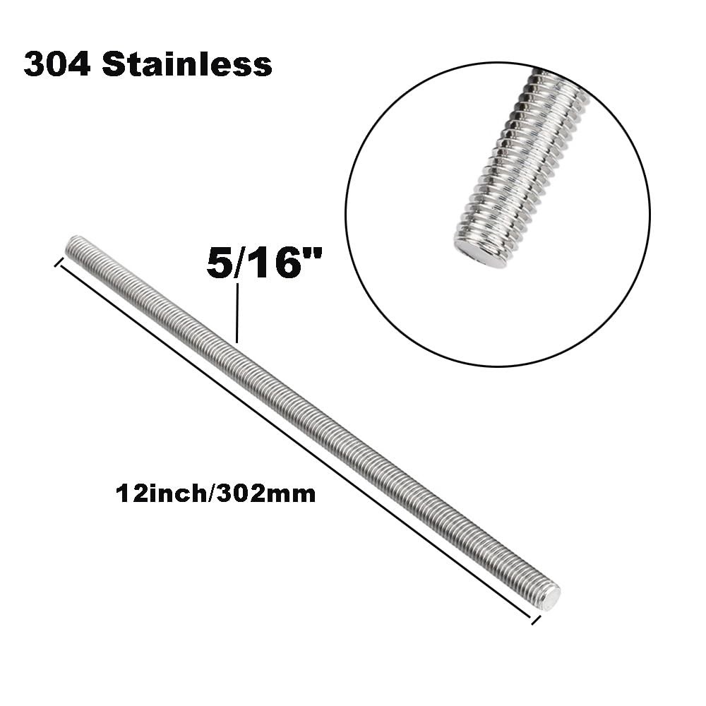 Stainless Steel Fully Threaded Rod,5/16″ -18 Thread Size, 12-Inch Length, Rig…