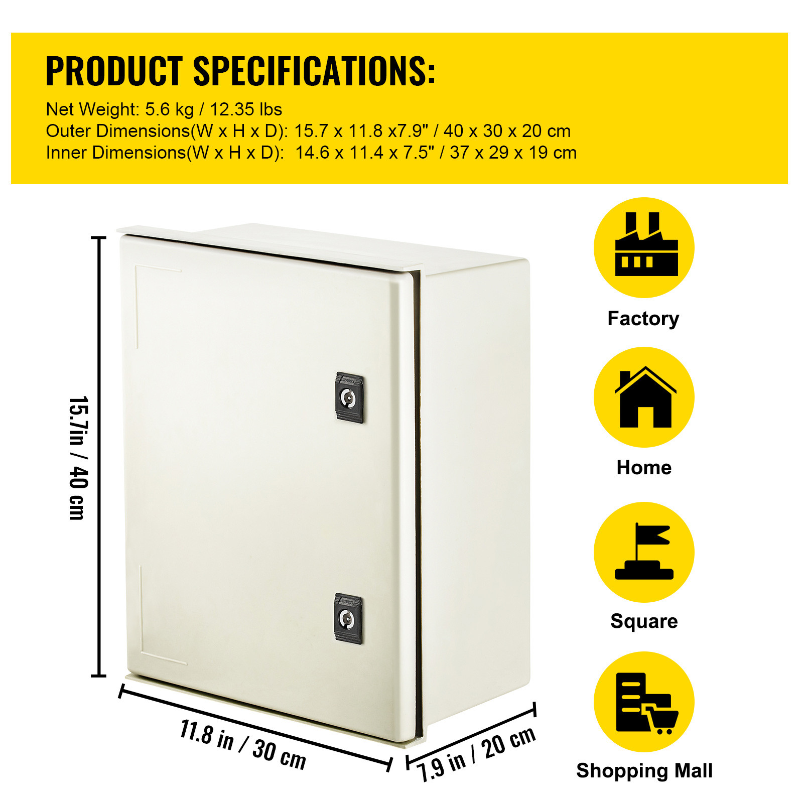 VEVOR 16x12x8″ Fiberglass Electrical Enclosure IP65 Wall Mount Junction Box