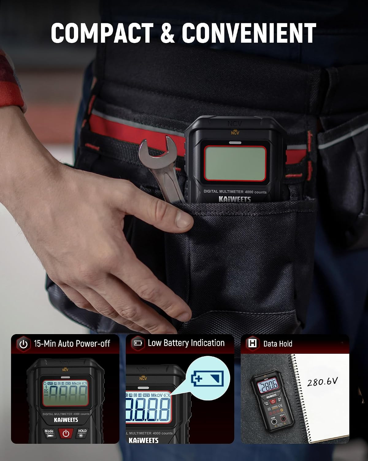 KAIWEETS Km200S Smart Digital Multimeter True RMS, 4000 Counts, Auto Ranging