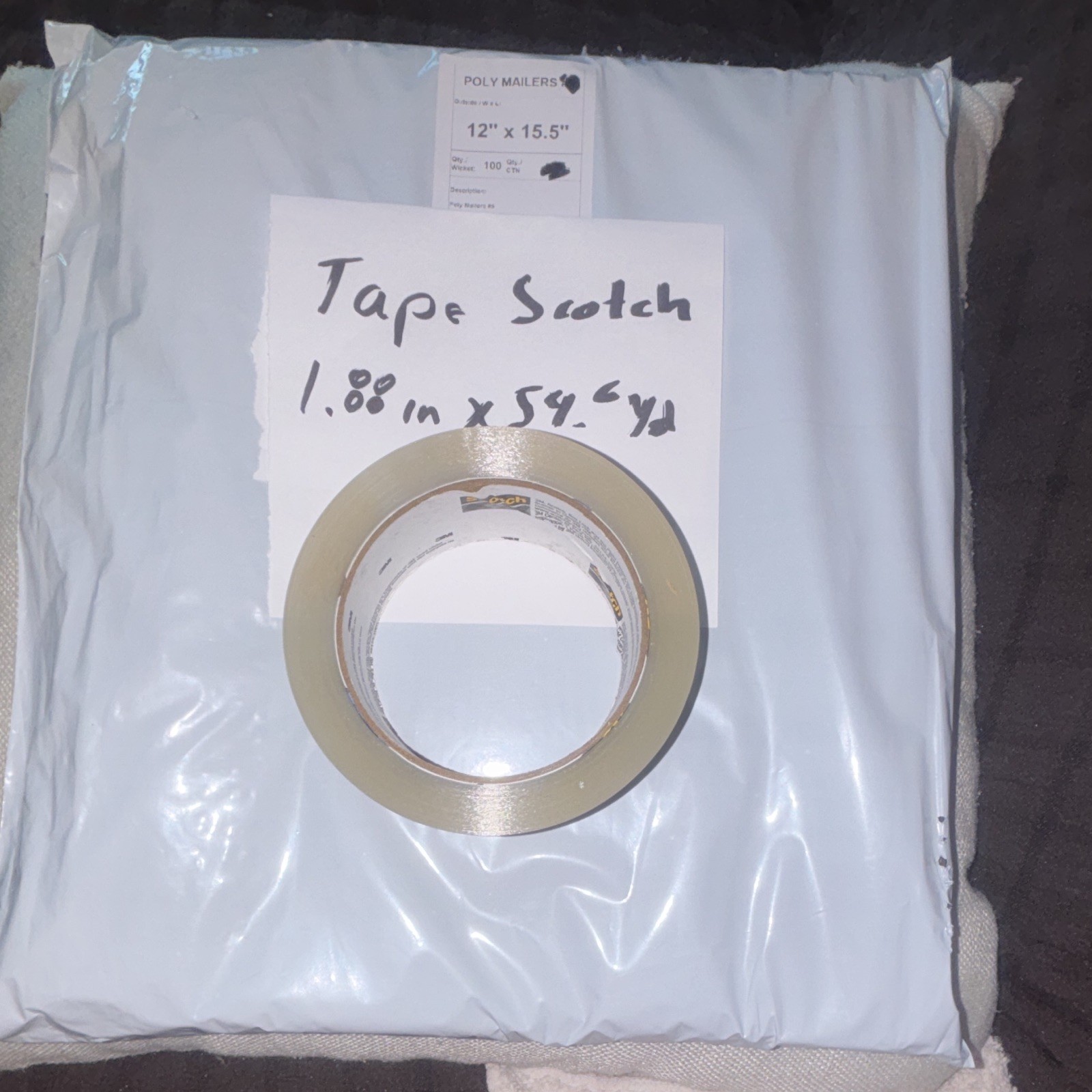 Poly Mailers 12 x 15.5 in Pack of 100 with Scotch Tape 1.88 x 54.6 yd
