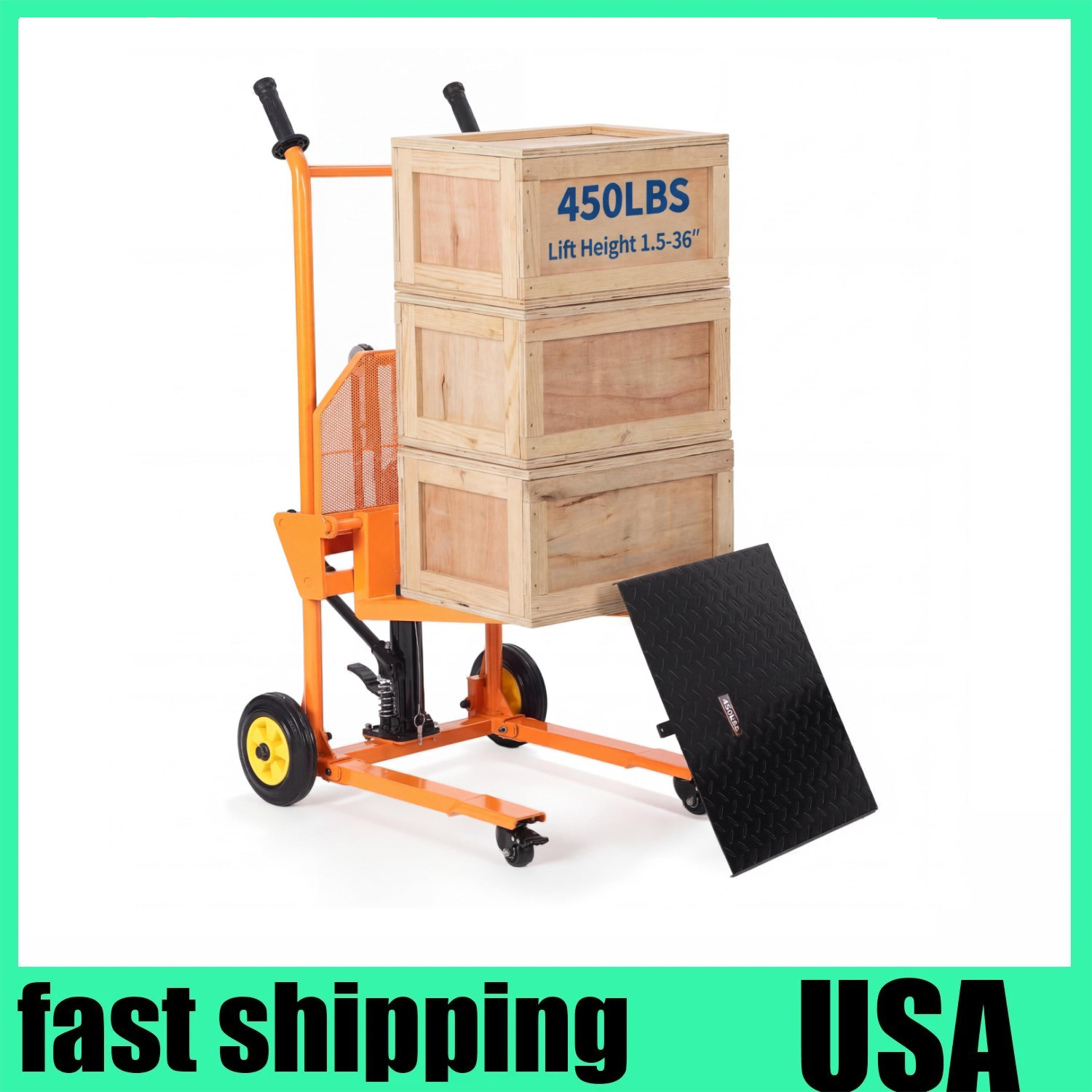 Hydraulic Material Lift 450lbs Winch Stacker Adjustable Pallet Dolly Lift 36in