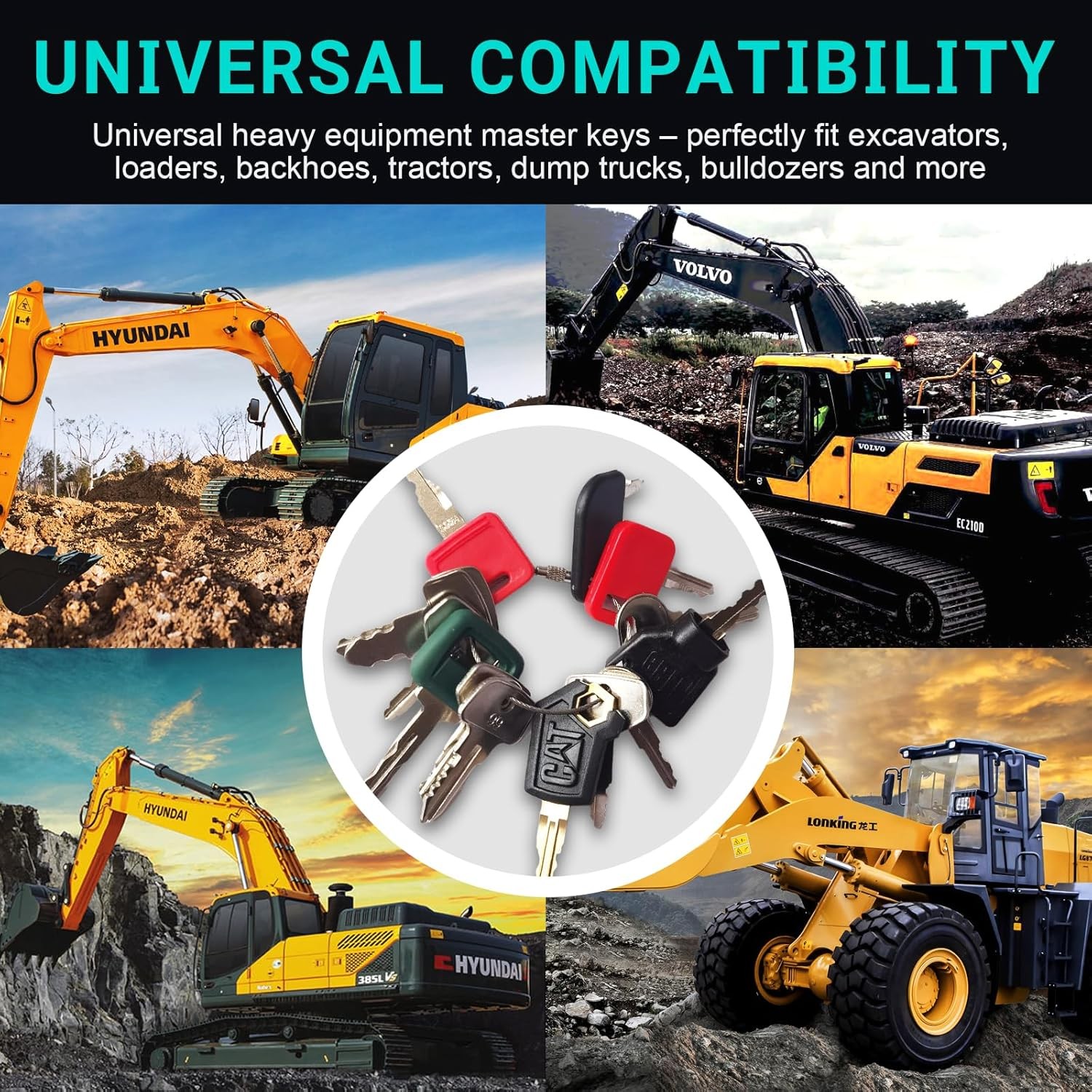 15PCS Heavy Equipment Key Set Construction Master Equipment Set