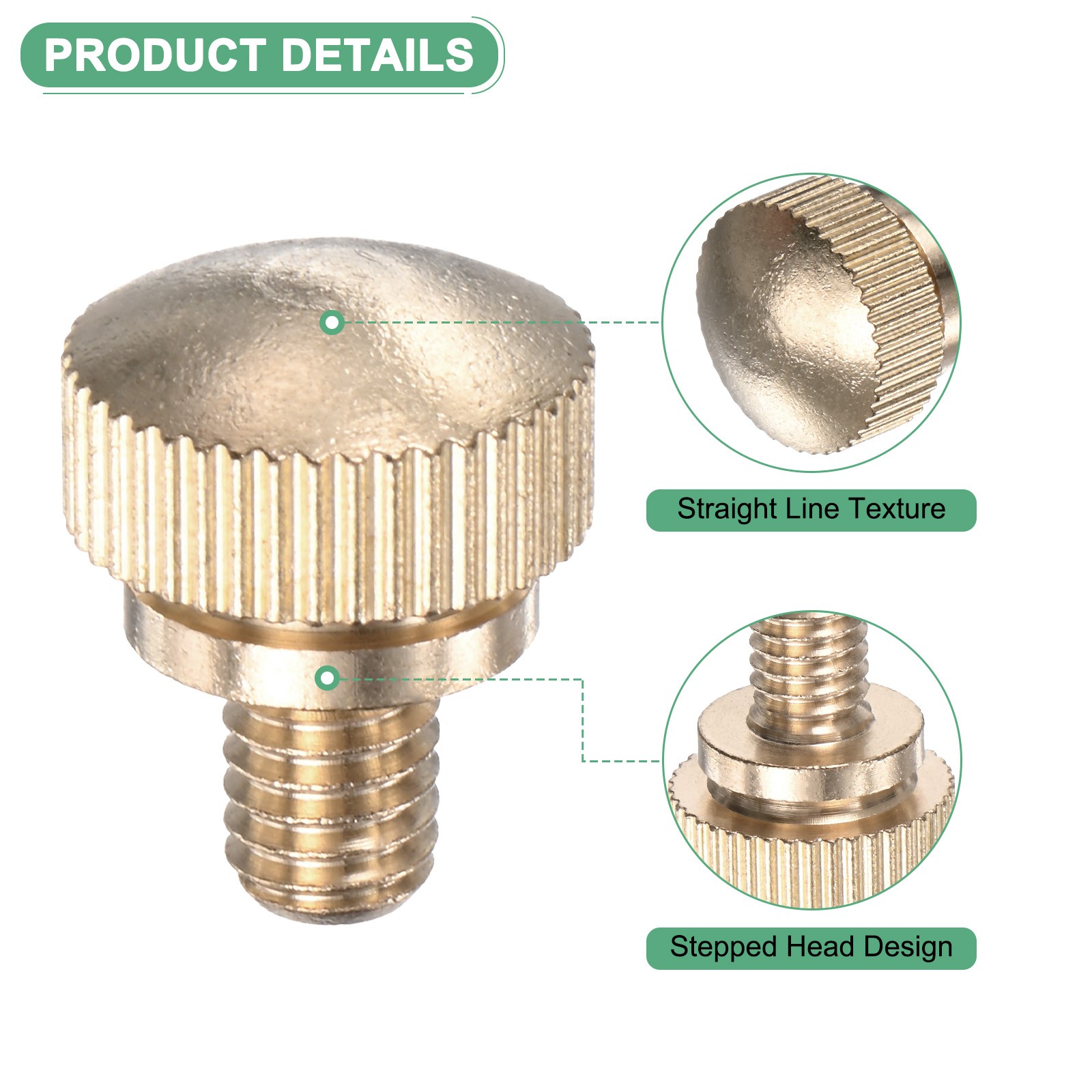 6-Pack Knurled Thumb Screws, M6x8mm Solid Brass Knobs Bolts