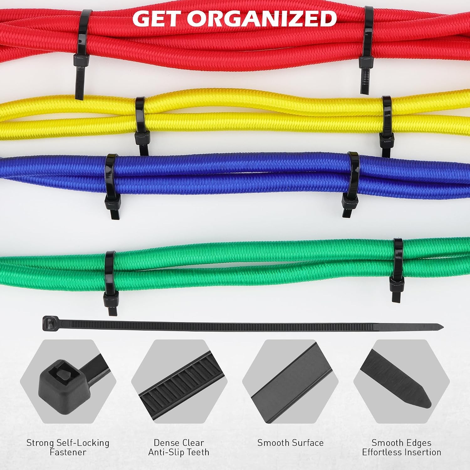 60PCS Bungee Cords Assorted Sizes Heavy Duty Elastic Tie Down Hooks Set