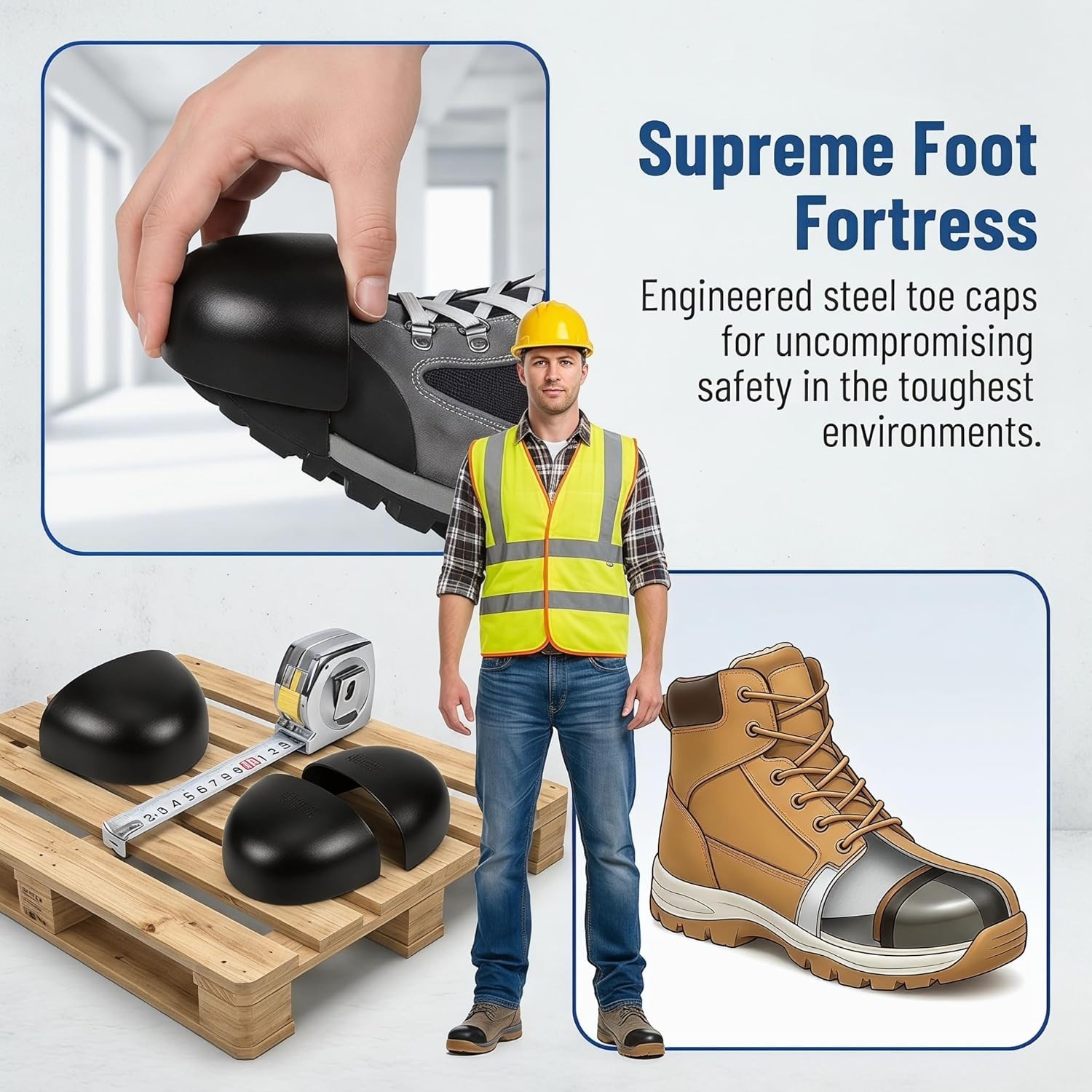 1 Pair Safety Steel Toe Caps Inserts for Work Shoes Footwear Protectors 4.5-12