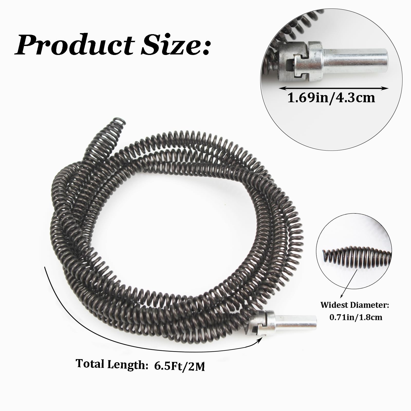 10mm HeavyDuty Drain Auger Snake Cable with Drill Adapter 6.5Ft/2M Flexible …