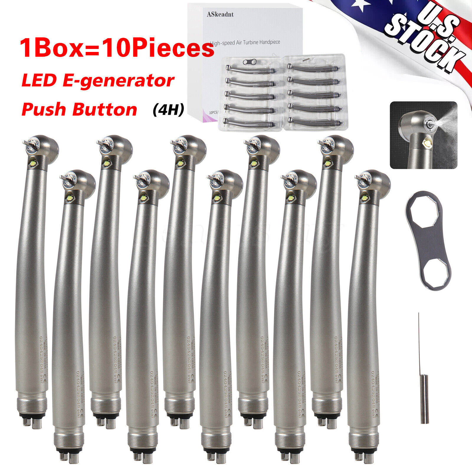 1-10pcs ASKEADNT Dental E-Generator High Speed LED Handpiece 3 Way4 Hole Turbine