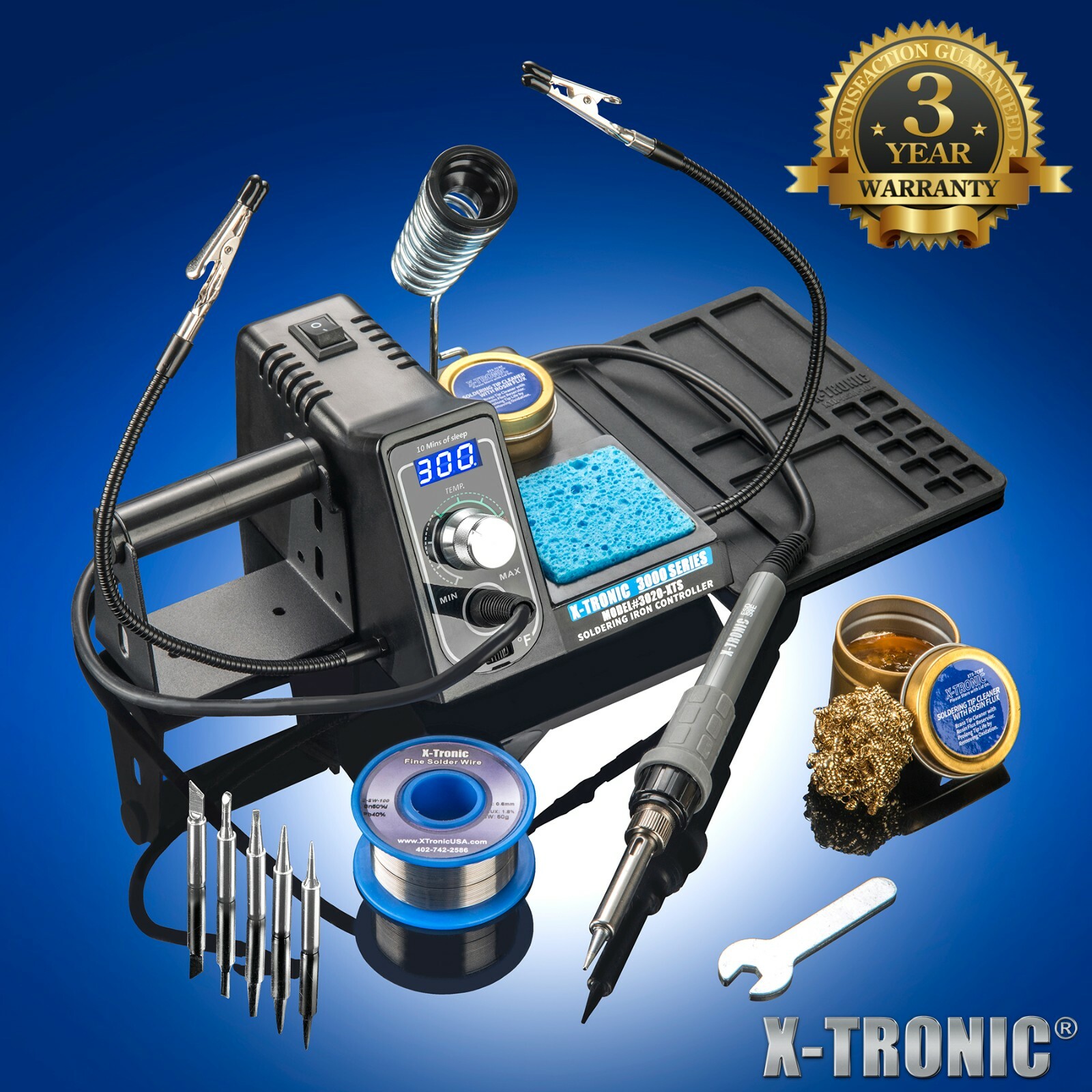 X-Tronic #3020-XTS-ST 75W Digital LED Soldering Iron Station Kit w/ 5 Extra Tips