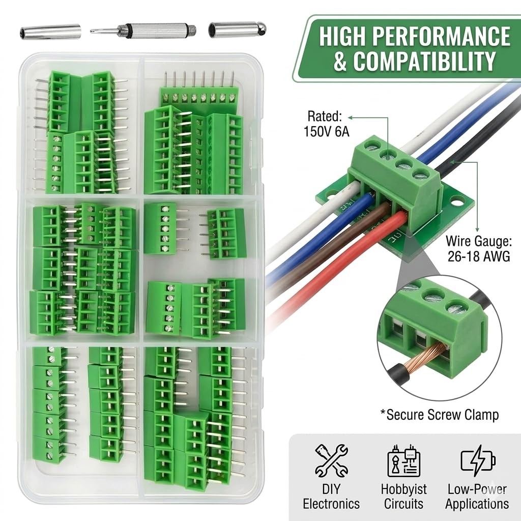 45Pcs 2.54mm 0.1″ Pitch Mini PCB Mount Screw Terminal Block Connector 2P 3P 4…