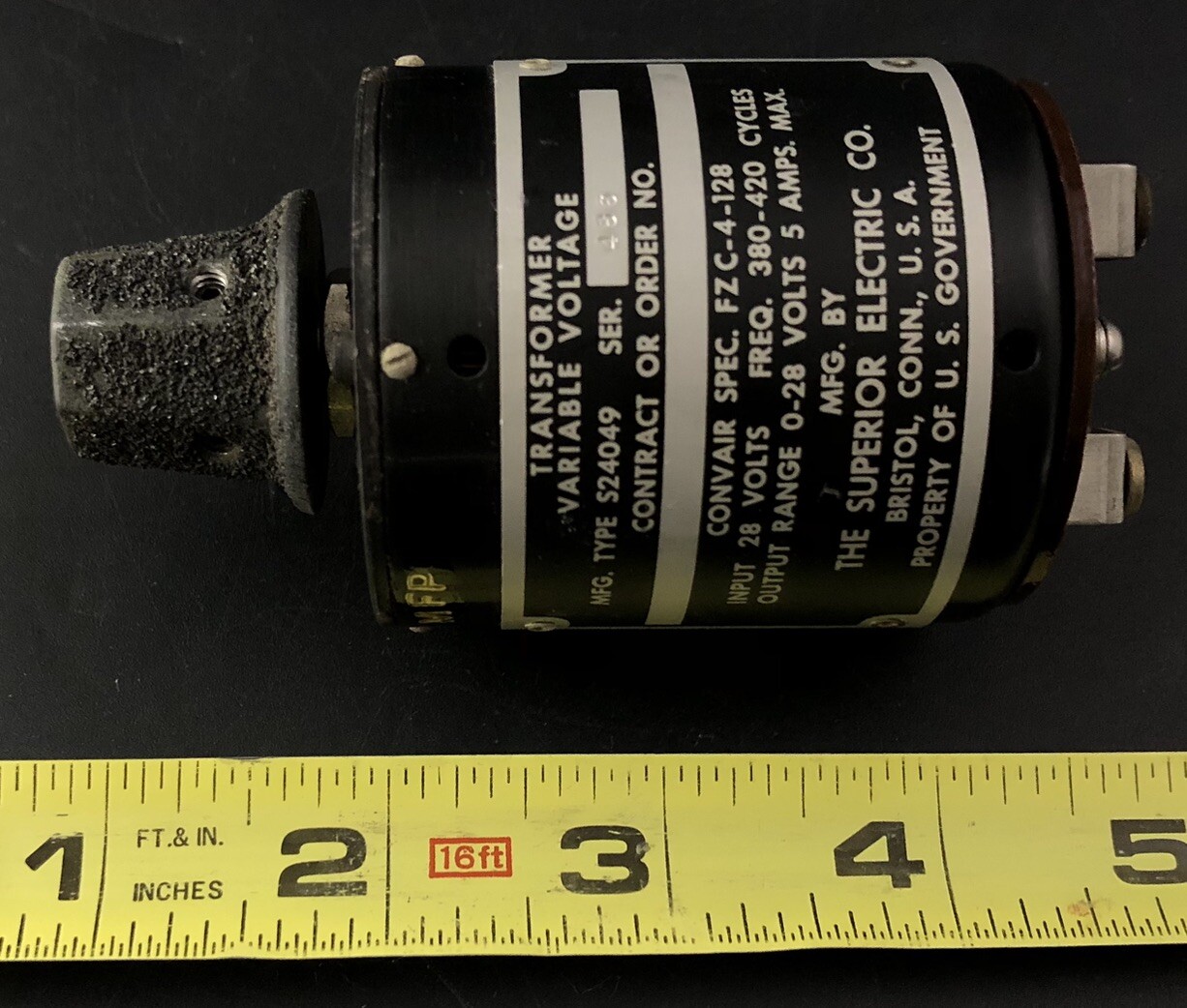 SUPERIOR ELECTRIC TRANSFORMER FZC-4-128 VARIABLE VOLTAGE NFG. TYPE S24049 X1.4