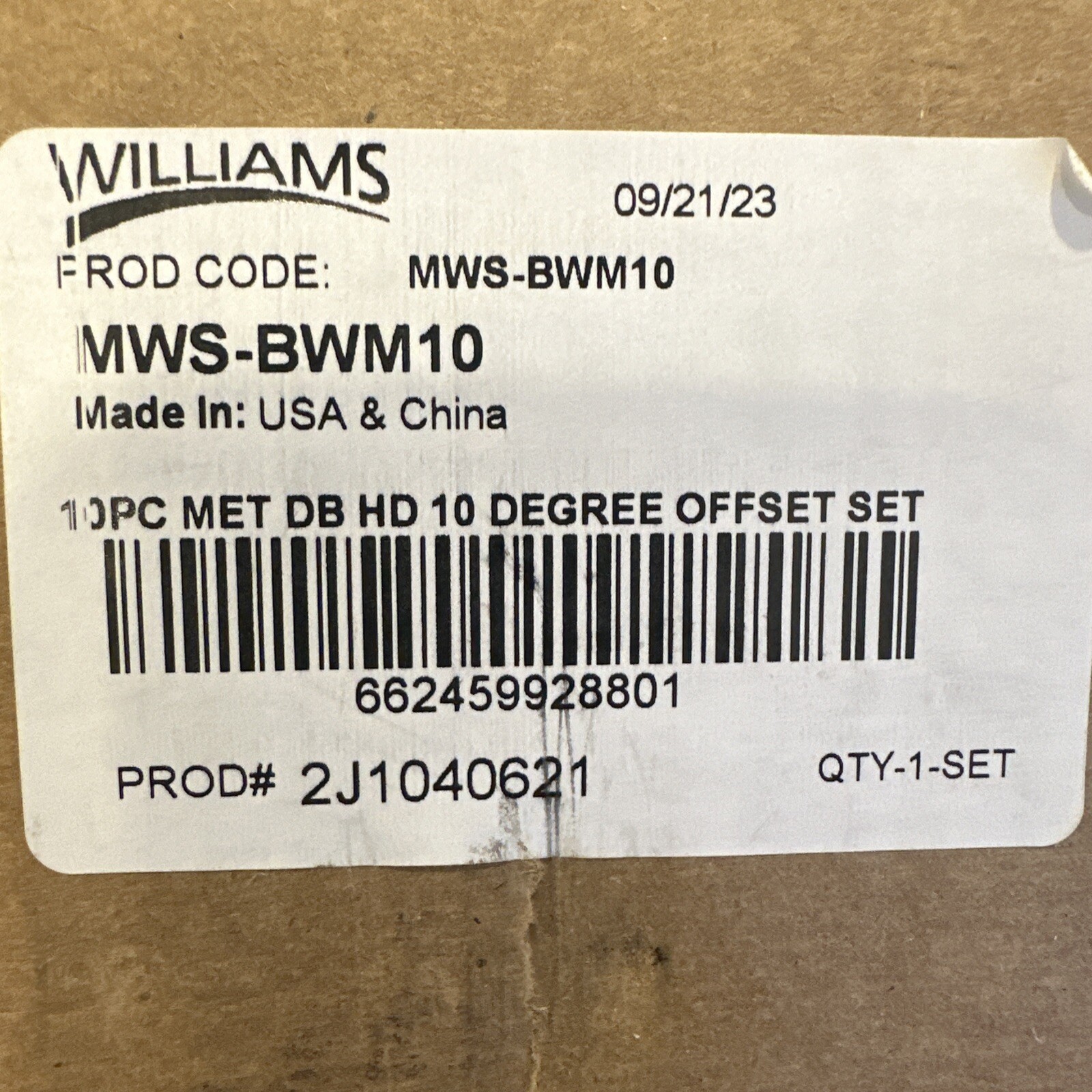 Williams USA 8-32mm 12 Point Double 10° Offset Box End Wrench Set 10pc MWS-BWM10