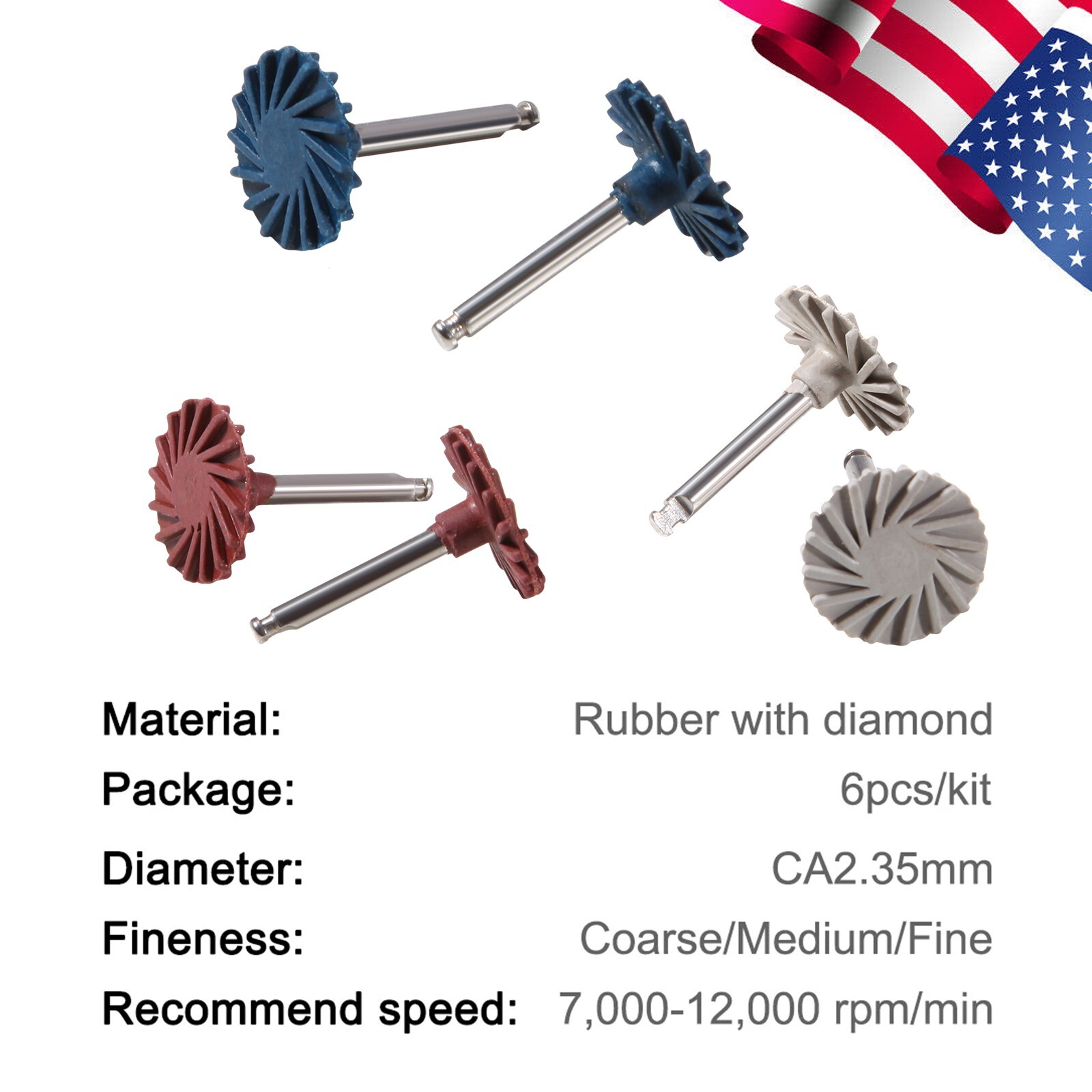 Dental Composite Polishing Kit Diamond RA Polisher Burs For Contra Angle 2.35mm