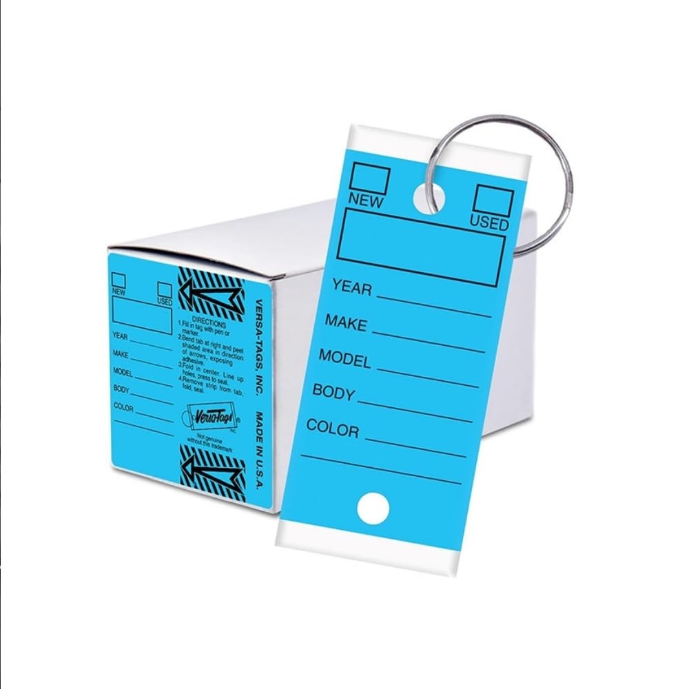 1 Box 250 Tags Genuine VersaTag Blue Auto Dealership Laminated Paper Key Tags