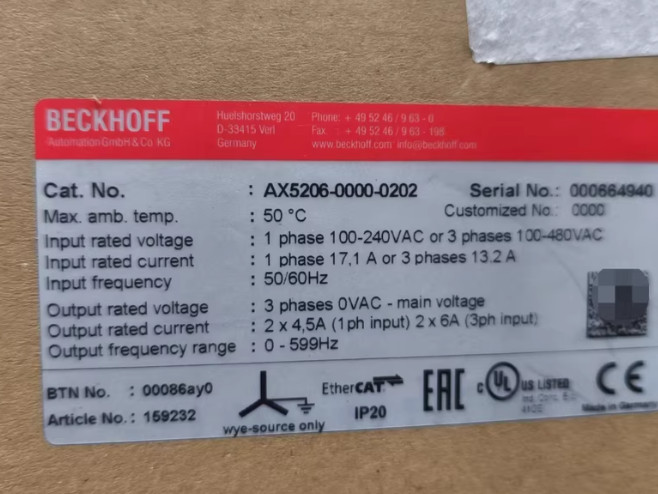 1PCS New Beckhoff AX5206-0000-0202 Digital Compact Servo Drive#