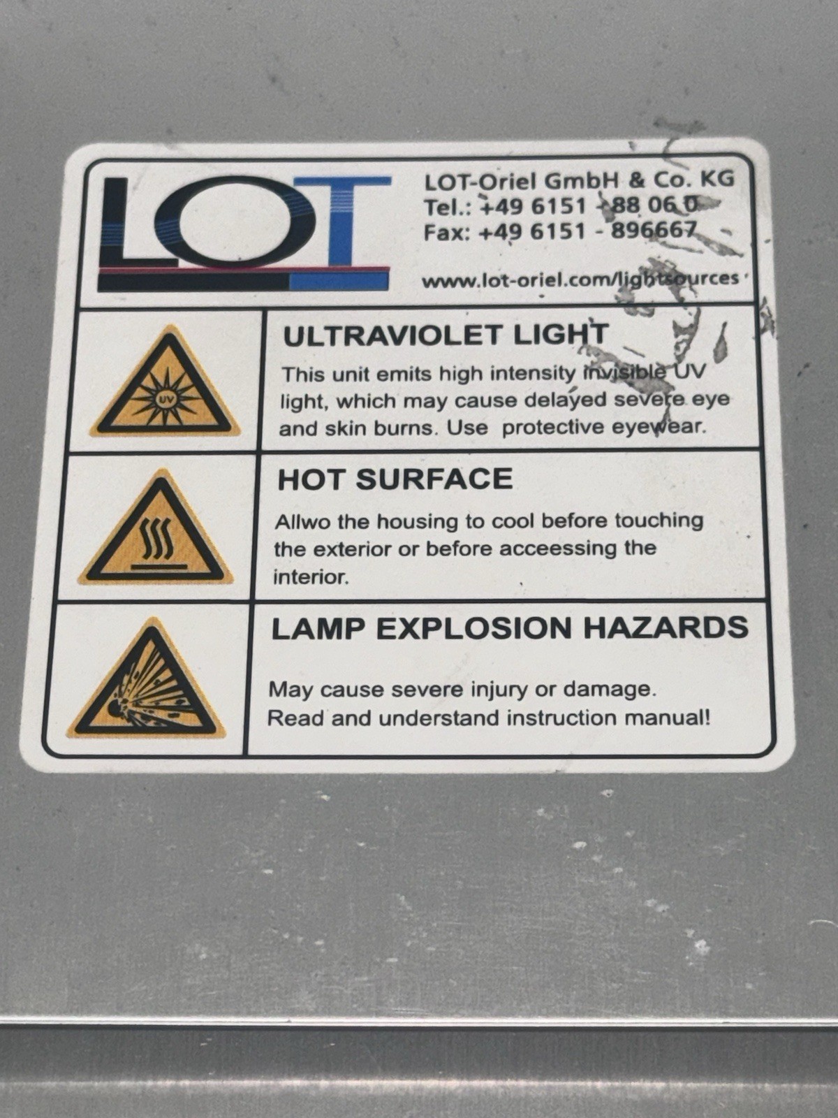 LOT ORIEL LSE340 / 850.27B ULTRAVIOLET LIGHT LSH302 500W IP 00 Quantum Design