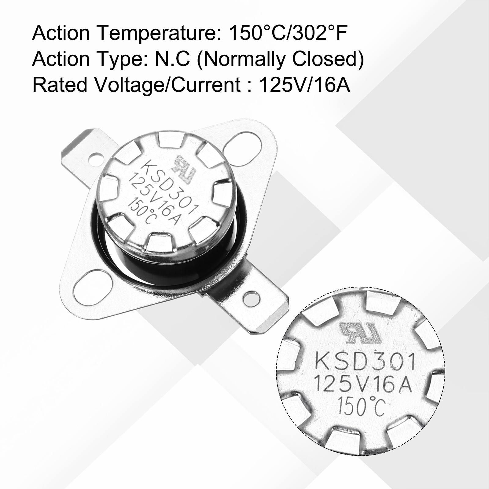 4 Pcs KSD301 Thermostat 150°C/302°F N.C Snap Disc Temperature Switch Bakelite