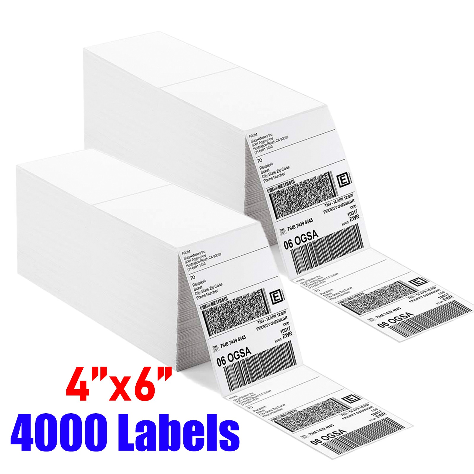 4000 – 4×6 Fanfold Direct Thermal Shipping Labels for Zebra & Rollo Printers USA