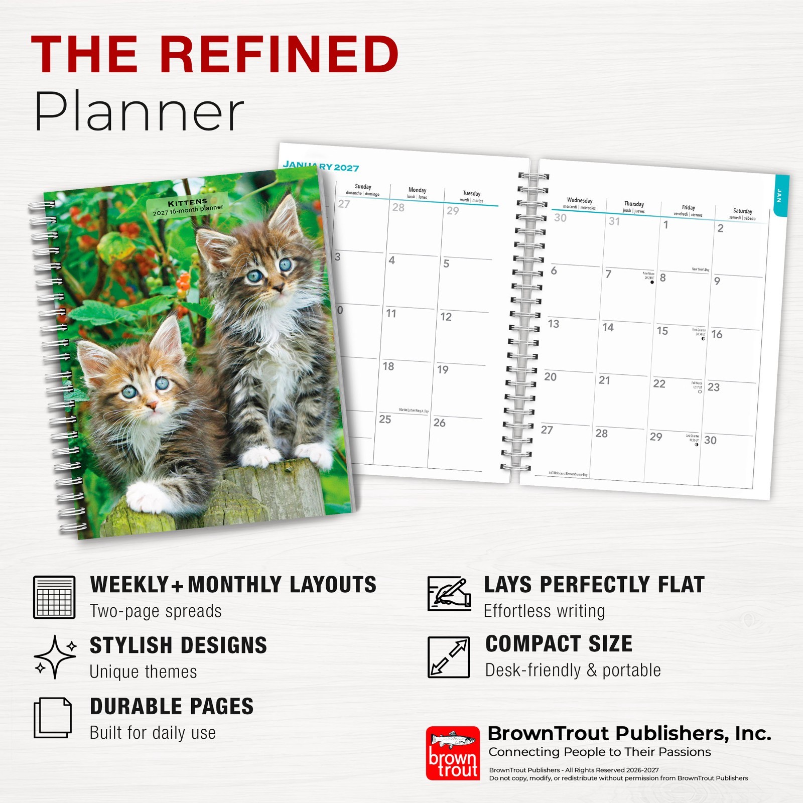 Kittens | 2027 6×7.75″ Spiral-Bound Wire-O Weekly Engagement Planner Calendar