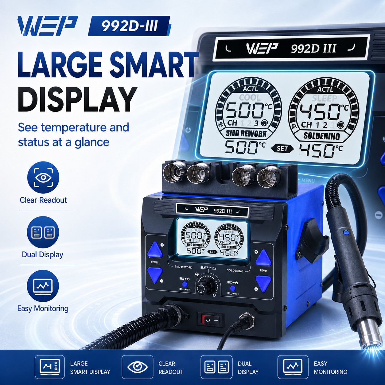 WEP 992D-III Digtial soldering Station kit Precision Hot Air Gun rework station