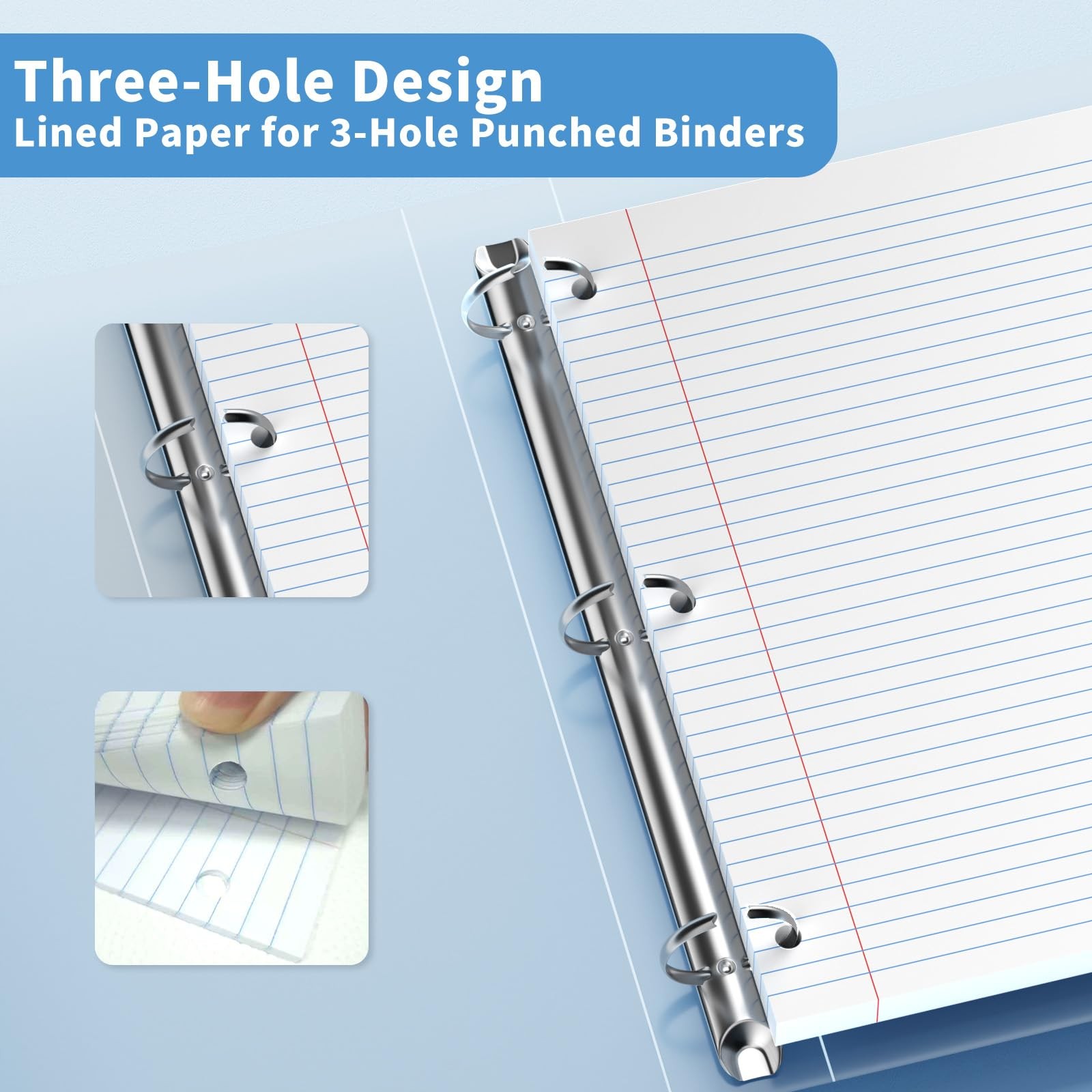 130 Sheets Loose Leaf Paper College Ruled Notebook Paper 8 x 10.5 Inch 3-Hole…