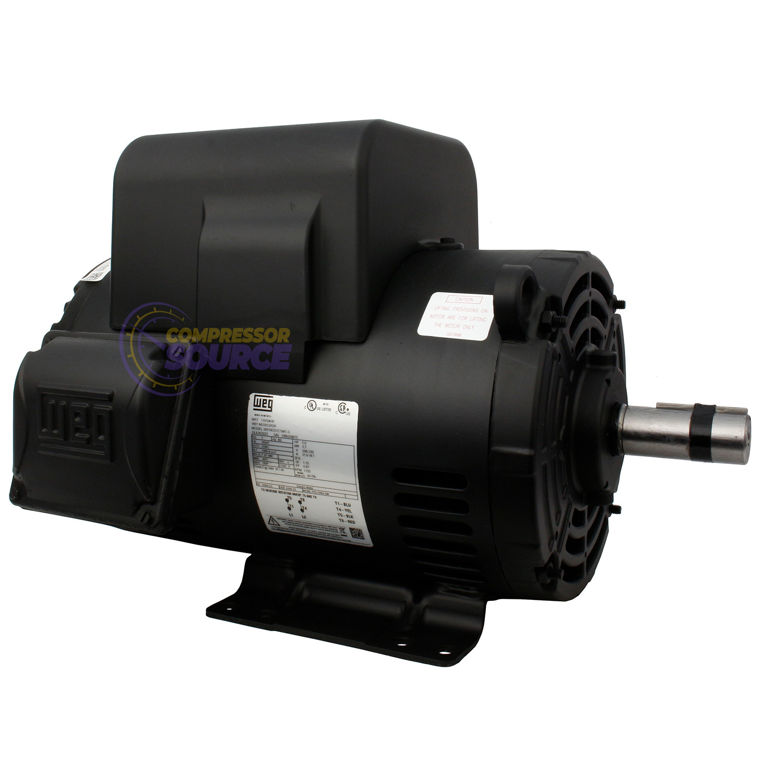 5HP WEG Air Compressor Electric Motor 182/4T Rolled Steel Single Phase 208-230V