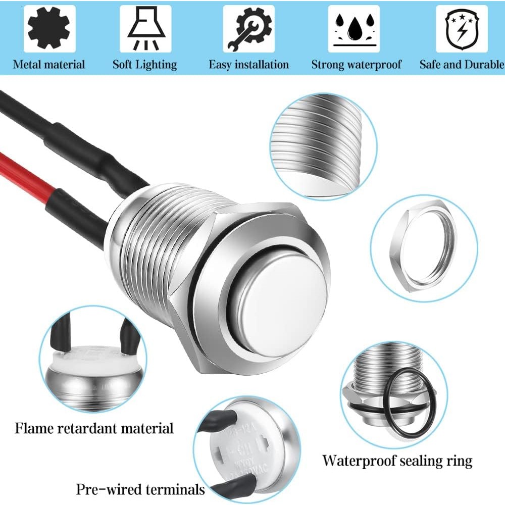 5/10Pcs 12 mm Momentary Push Button Switch Waterproof Push Button Switch Round