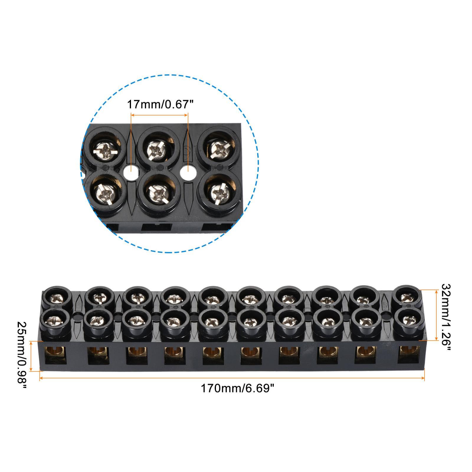 Terminal Block 500V 60A Dual Row 10 Positions Screw Electric Barrier Strip