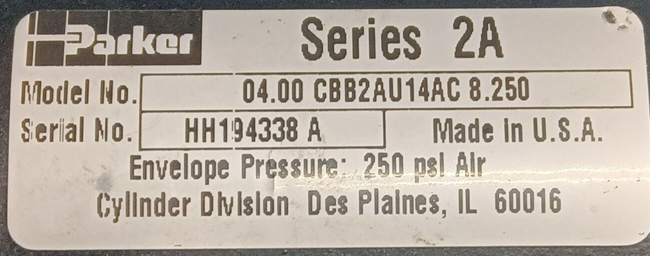 PARKER 04.00-CBB2AU14AC-8.250 PNEUMATIC CYLINDER 4″BORE 8.250″STROKE 250PSI