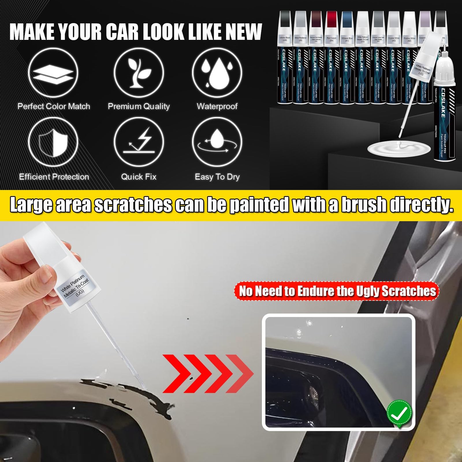 COSLAKE Car Touch Up Paint(Red Carpet(D4)) for LINCOLN, Car Paint Scratch Rep…