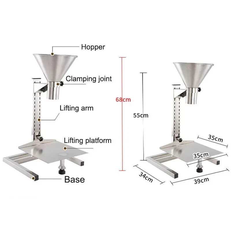 Stainless Steel Feeding Hopper with Support Stand Manual Filling Package Funnel