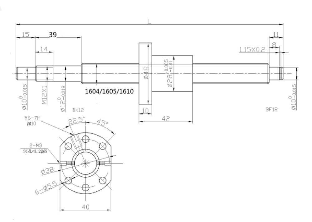 SFU1605 Ball Screw 250-2000mm Ballscrew+BK/BF12+Nut Housing+6.35*10mm Coupler