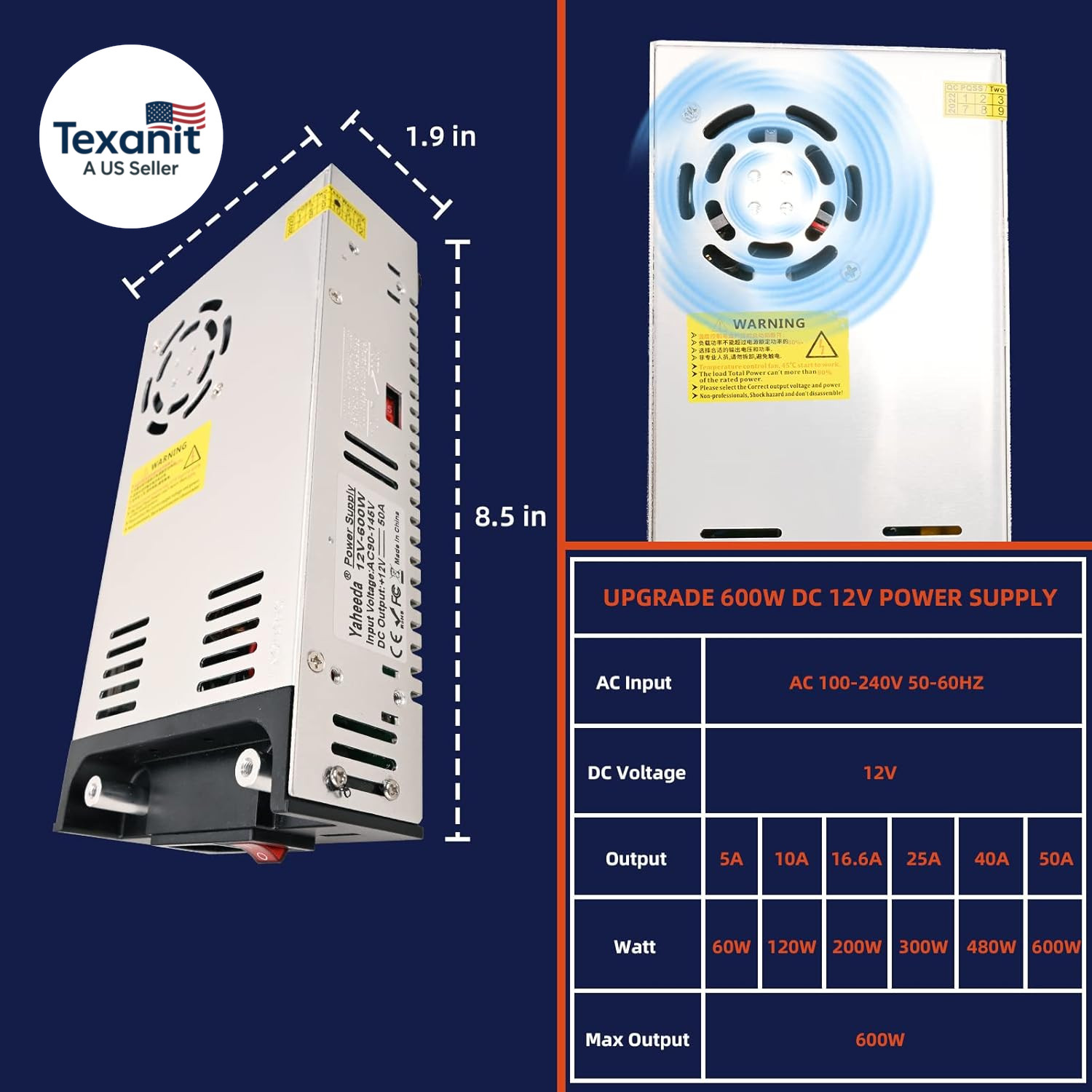 New Version Converter, 110V AC to 12V DC Converter Power Supply 12V 600W 50A DC