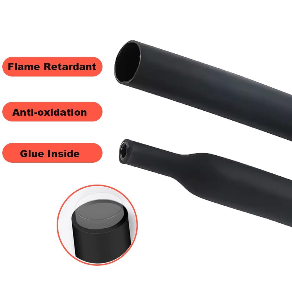 1/2 Inch 10Ft 3:1 Waterproof Heat Shrink Tubing,Marine Grade Shrink Wrap,Wire