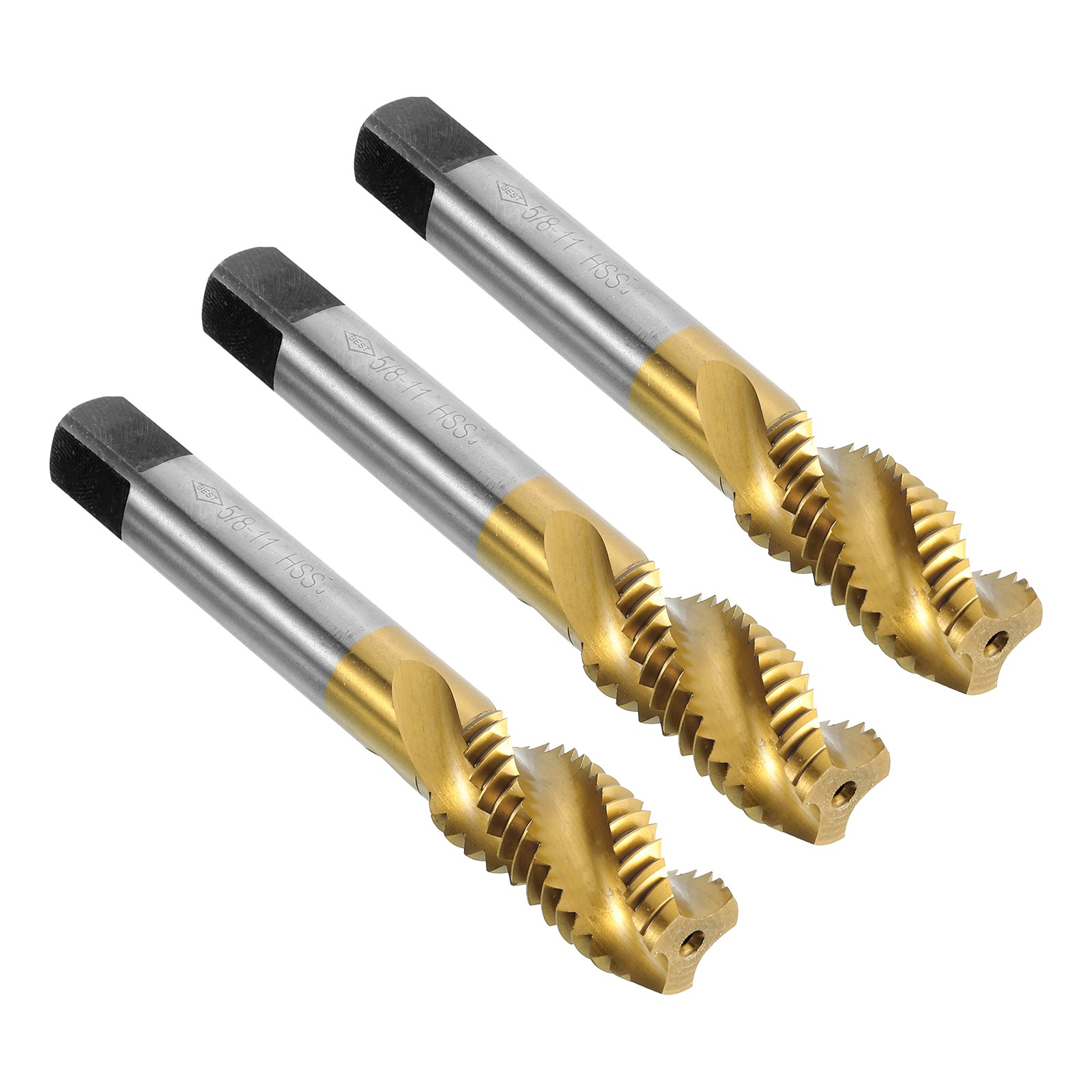 3pcs Spiral Flute Thread Taps 5/8-11 UNC Titanium Coated Screw Threading