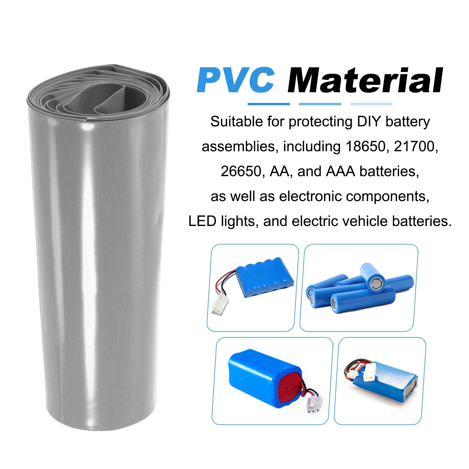 Heat Shrink Wrap Tube 150mm/5.9″ Flat Width 9.9ft Length Battery Wrap Silver