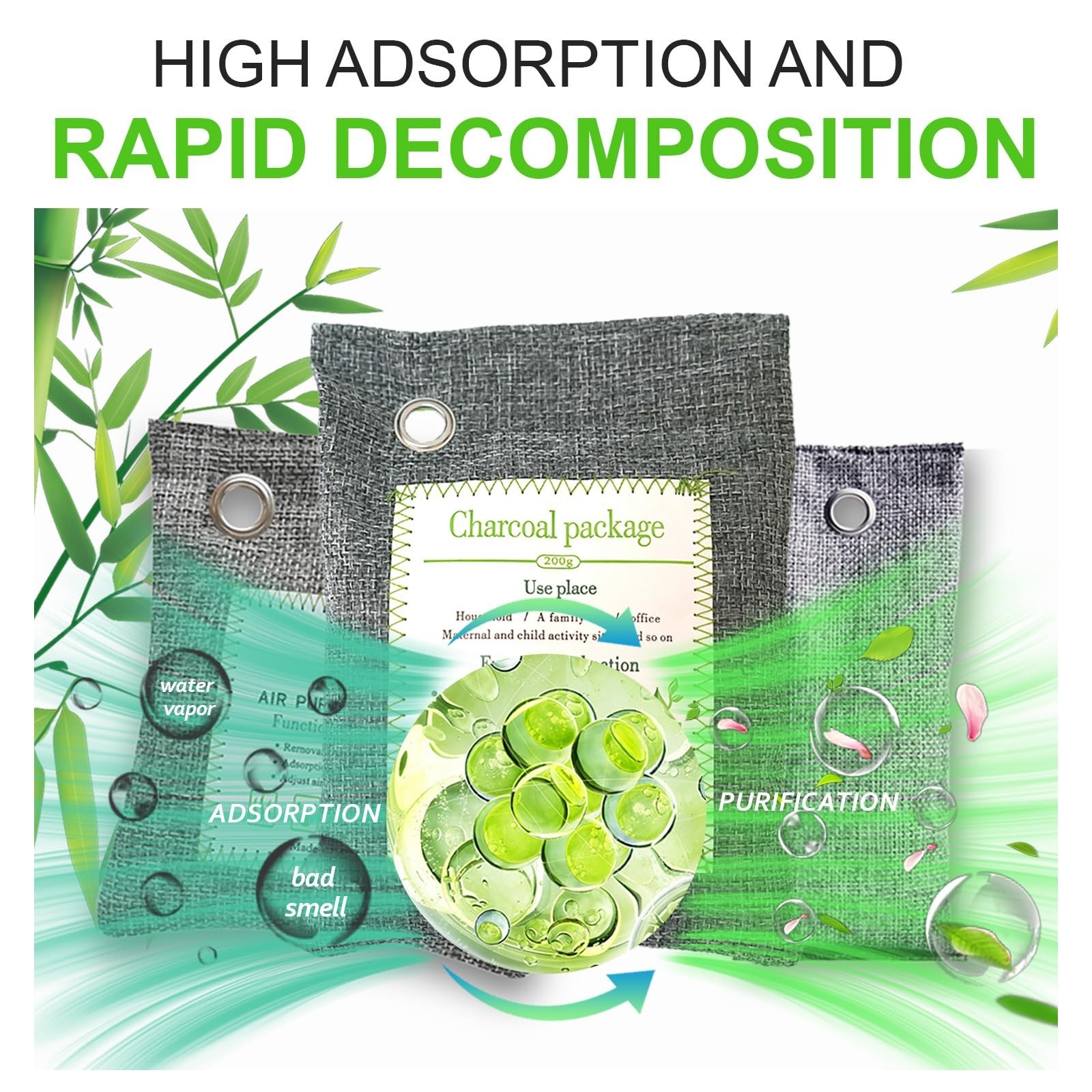 Activated Charcoal Odor Absorber (4x200g Large + 2x75g Small), Bamboo Charcoa…