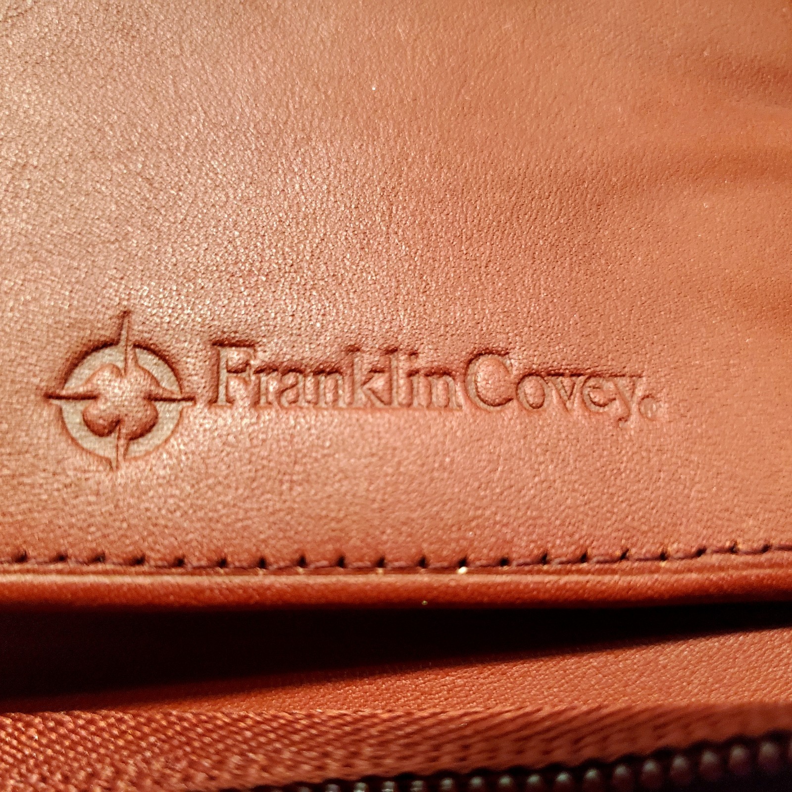 ​VTG Franklin Covey 7 Ring Leather Planner Organizer Zip Up Cranberry Red 11″x8″