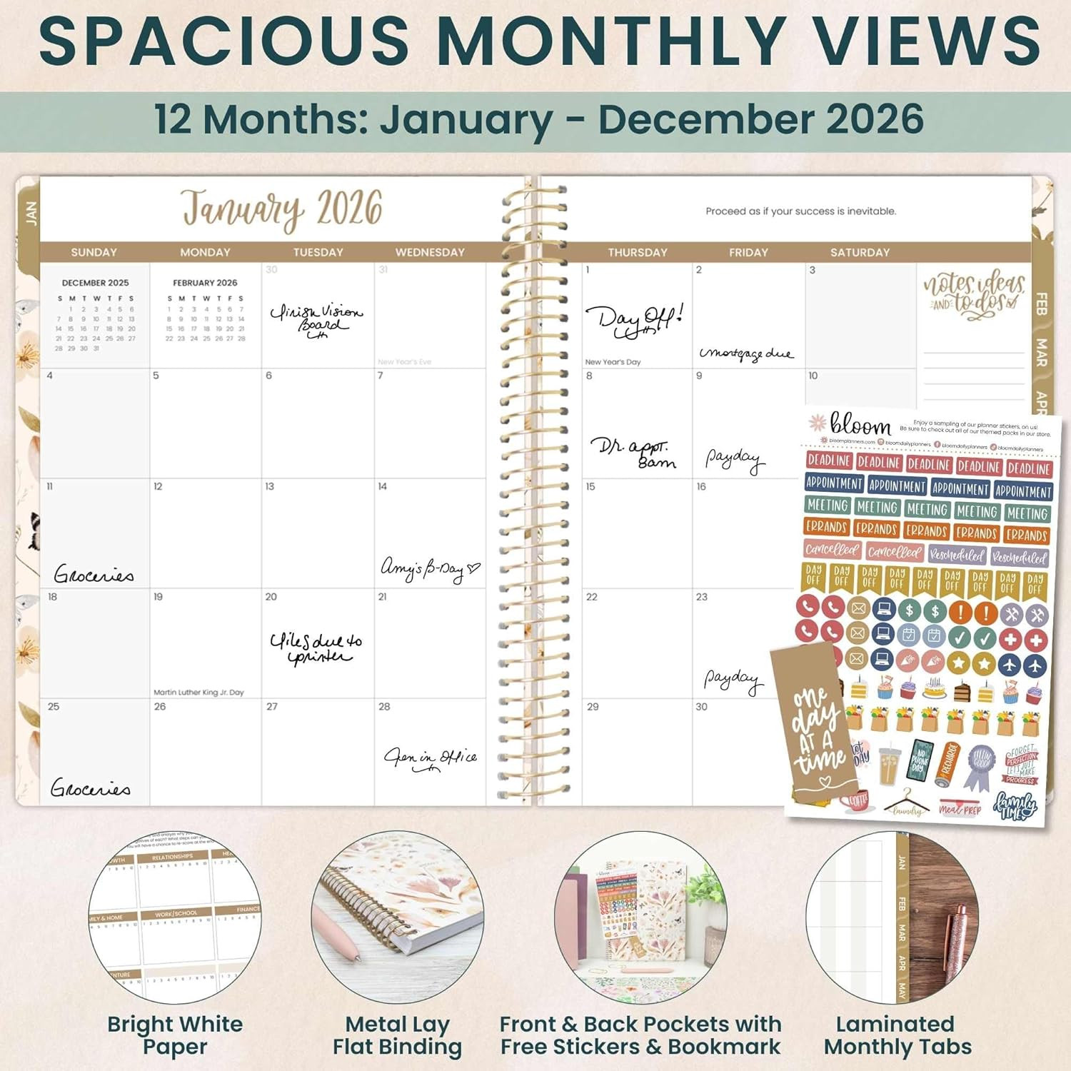 2026 Planner (January to December) – 8.5” x 11” Weekly & Monthly Dated Agenda Or