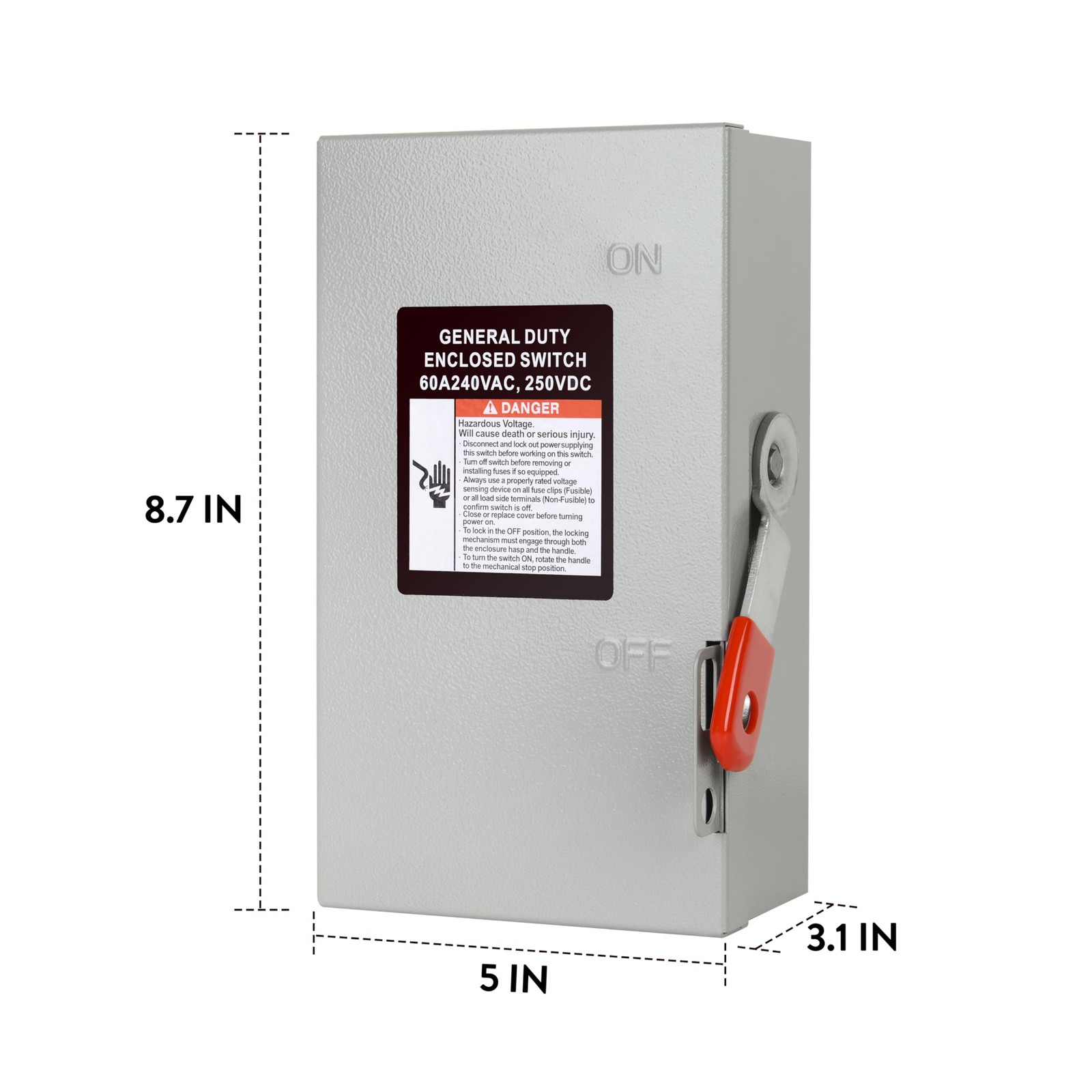 2P 60A 120/240V Single Phase 2 Wire Duty Safety Switch Outdoor Non-Fusible…