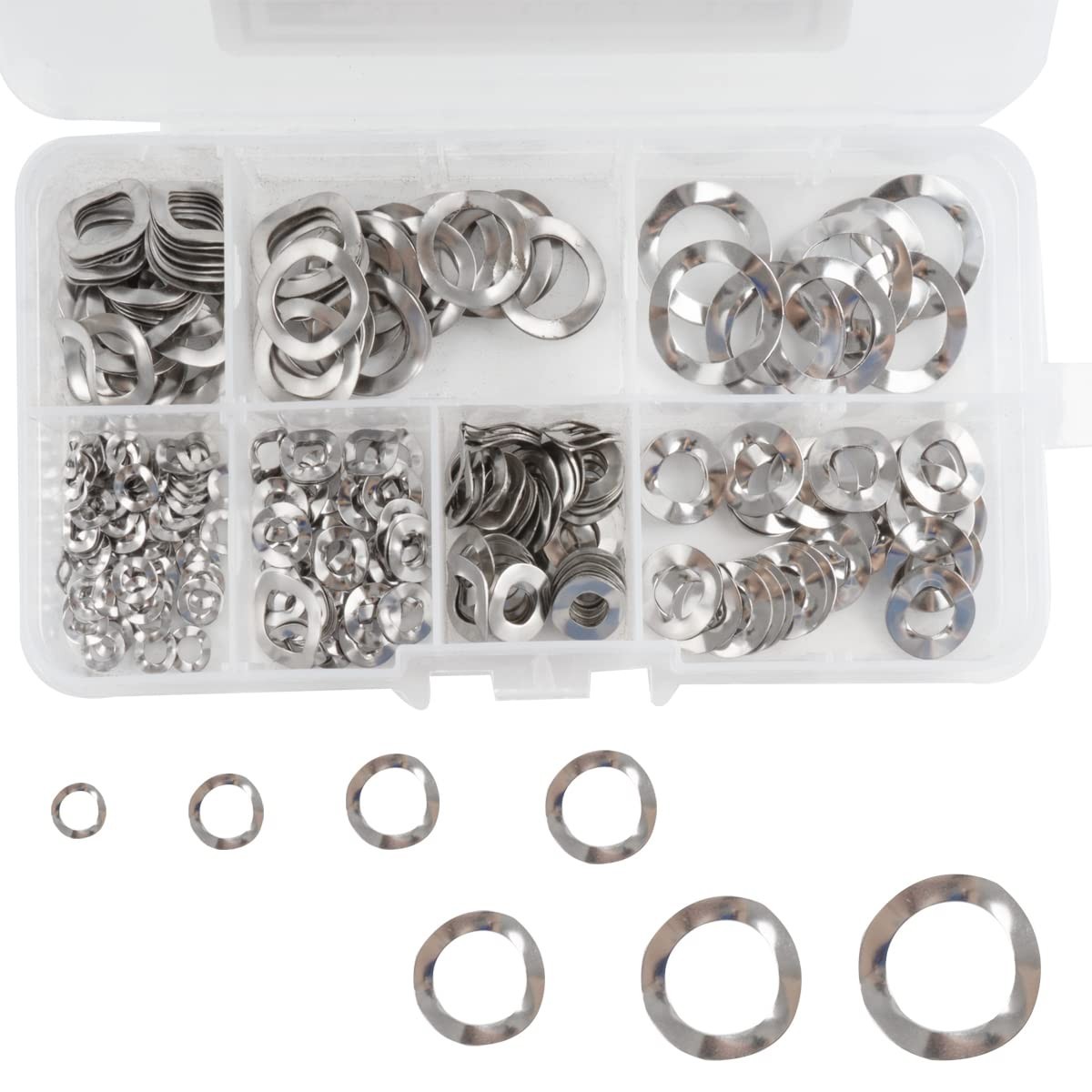 295 Pcs 304 Stainless Steel Spring Wave Washer Assortment Kit, 7 Sizes Wave Gask