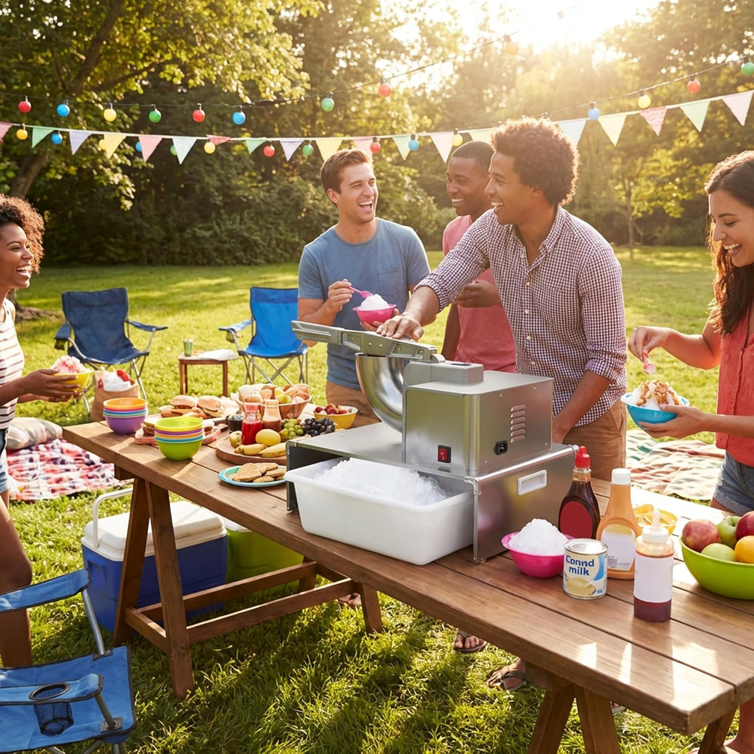 Snow Cone Machine Shaved Ice, 500LB/H Commercial Ice Crusher Shaved Ice Machine