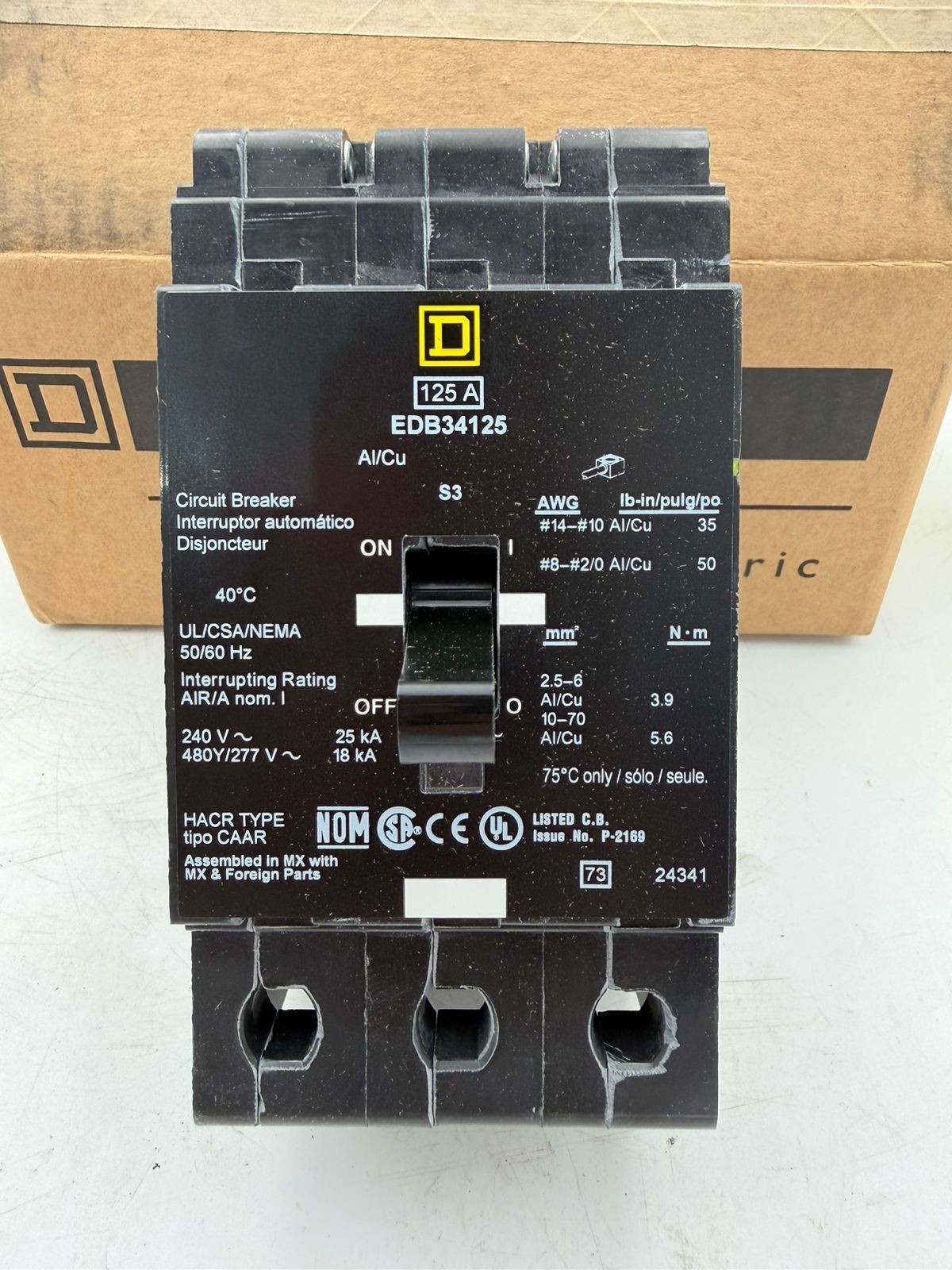 SCHNEIDER SQUARE D EDB34125 CIRCUIT BREAKER 125A 3 POLES