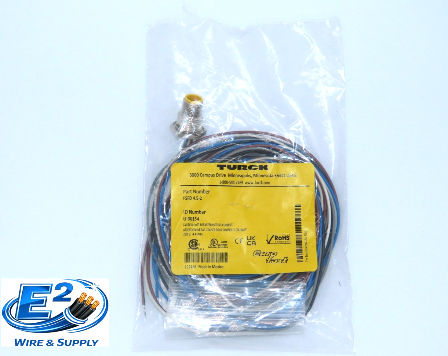Turck FSFD 4.5-2M 5 Position Single Ended Cordset M12 Male to Pigtail