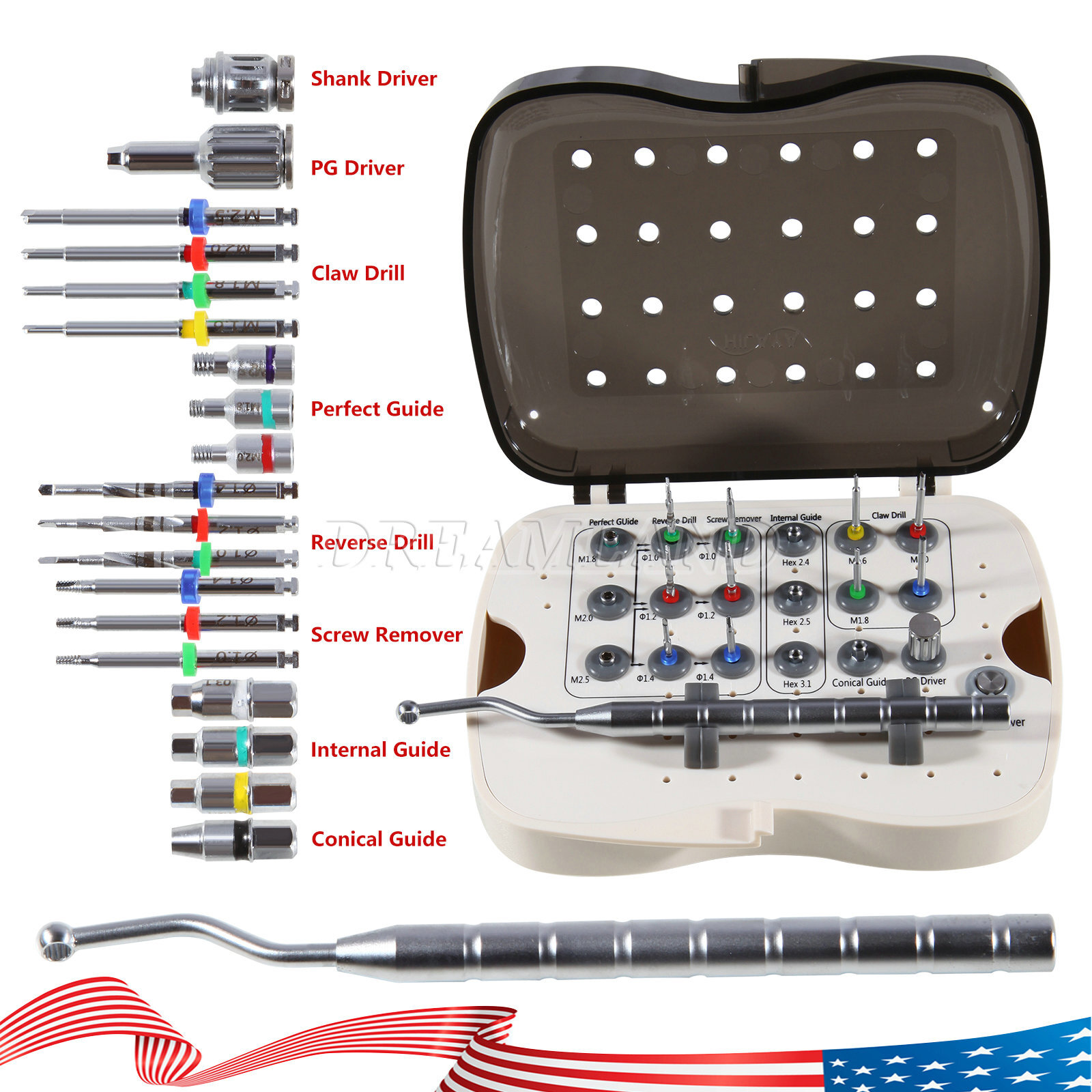 Dental Implant Broken Fractured Screw Removal Kit Drill Guide Remover USA
