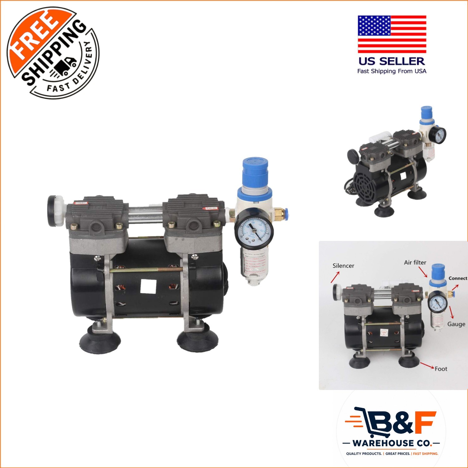 High Performance Oilless Vacuum Pump – Perfect for Labs, 55dB Quiet, 110V
