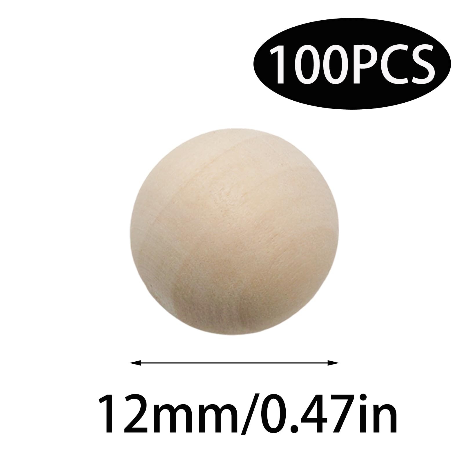 JAKOUE 100 PCS 1/2 inch (12mm) Wooden Balls, Small Unfinished Round