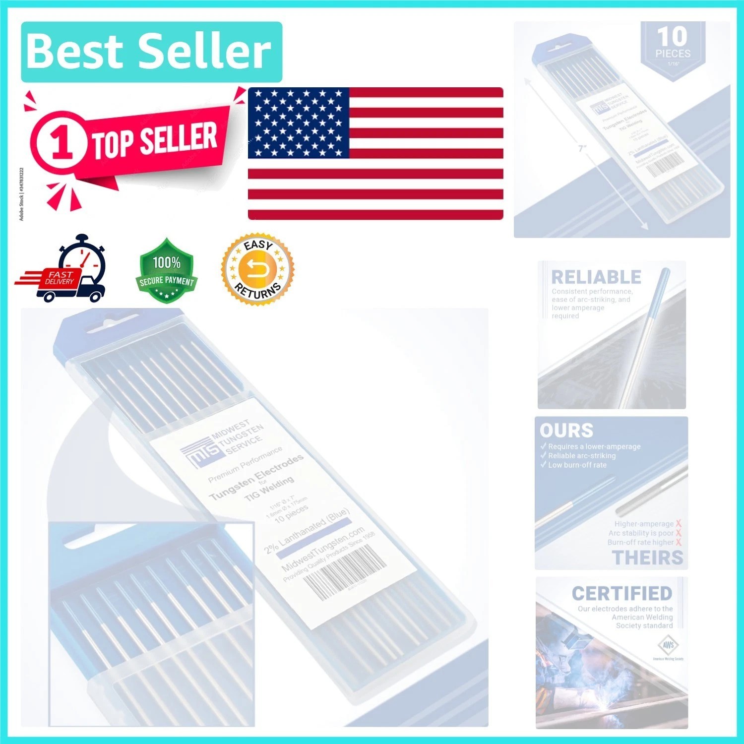 10-Pack 1/16″ TIG Welding Electrodes – 2% Lanthanated Blue for Precision