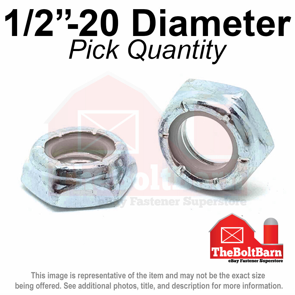 1/2″-20 Grade A Nylon Insert Hex Jam Lock Nuts Zinc FINE Nylok (Pick Quantity)