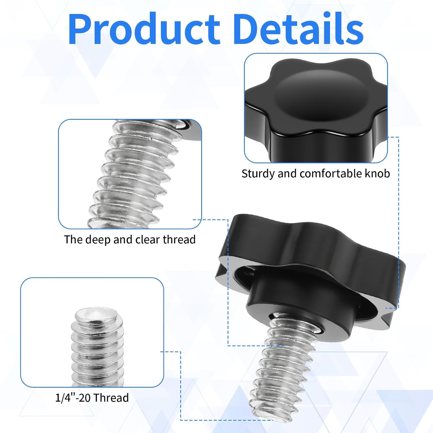 12pc 1/4″-20 Thumb Screws Knurled Knob Black Plastic Clamping Grip Replacement